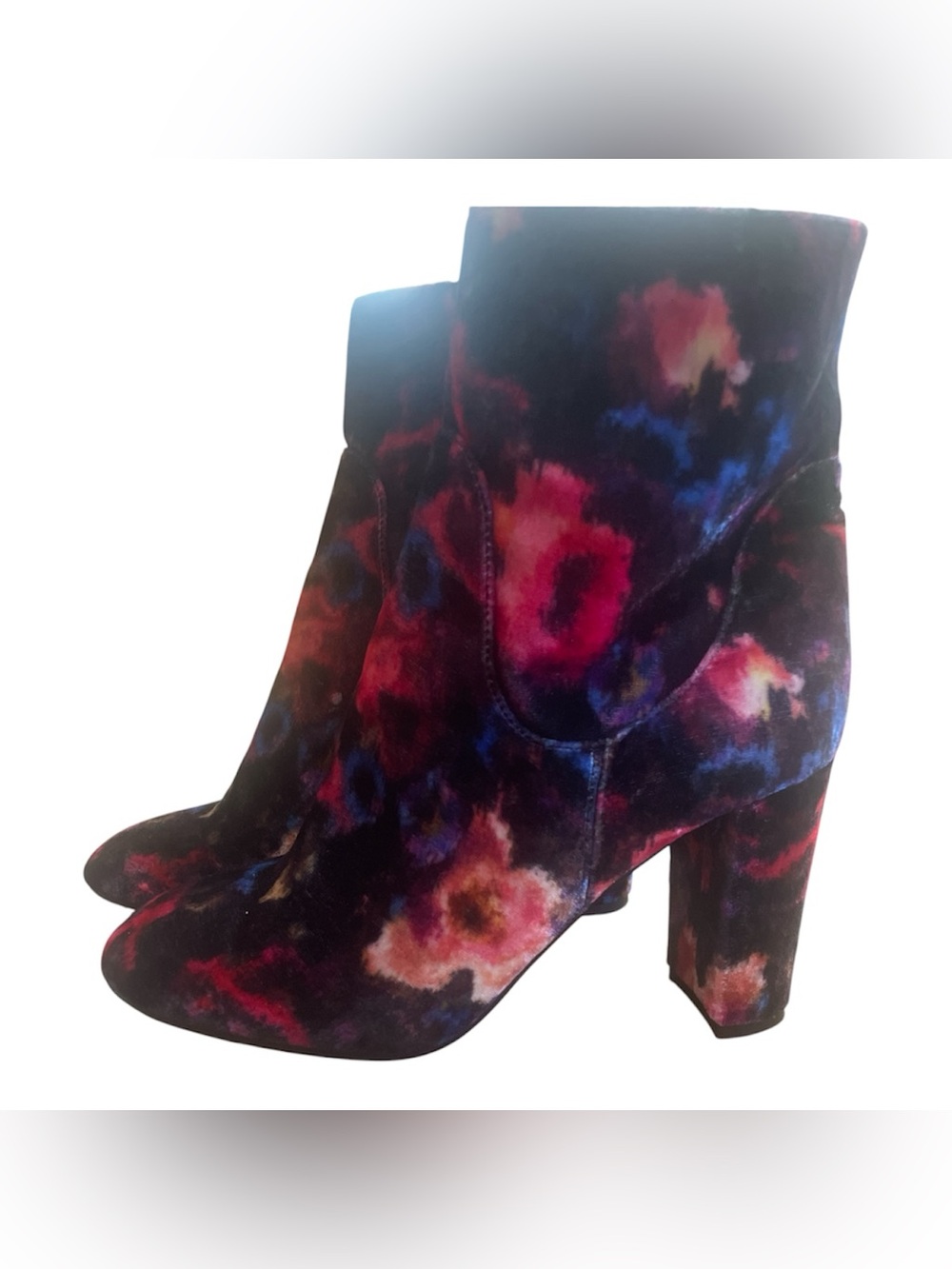 LK Bennett Floral Velvet Block Heel Ankle Boots - Multi Pink & Blue